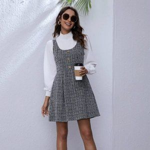 shein tweeded pleated overall dress